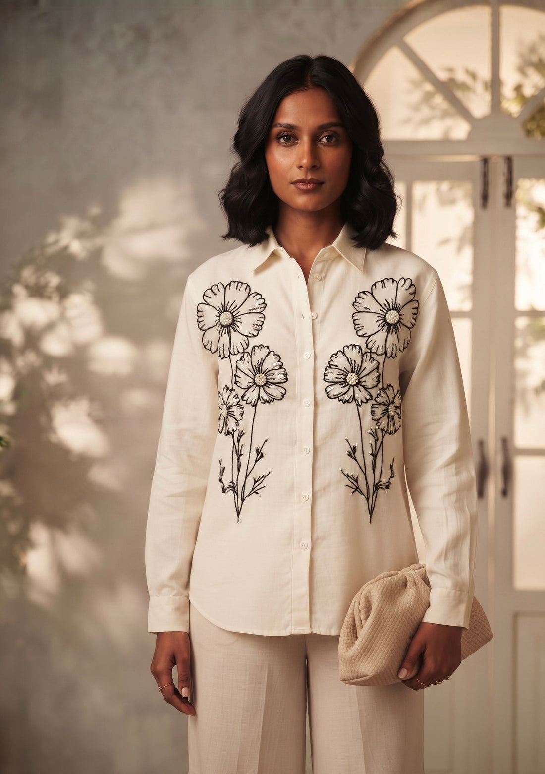 THE IVORY BLOSSOM EMBROIDERED SHIRT BESU INDIA