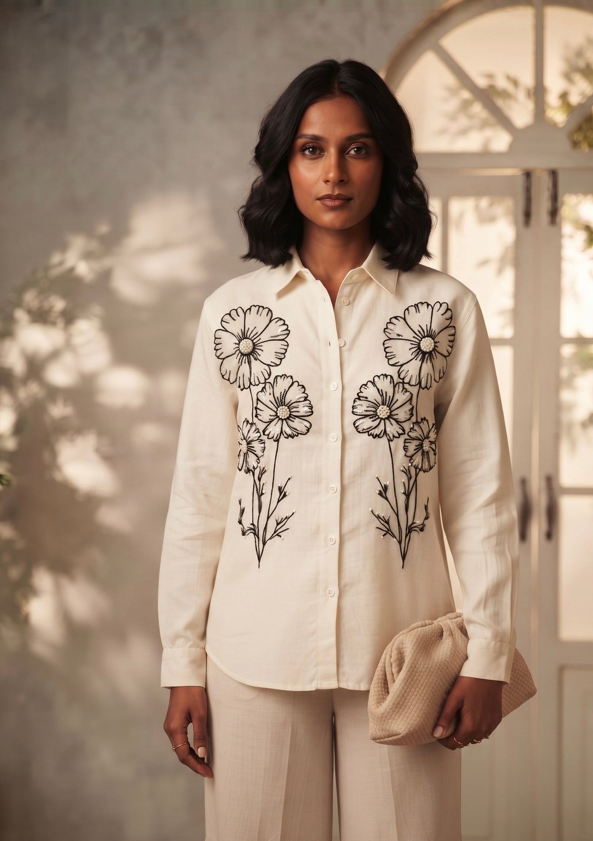 THE IVORY BLOSSOM EMBROIDERED SHIRT BESU INDIA