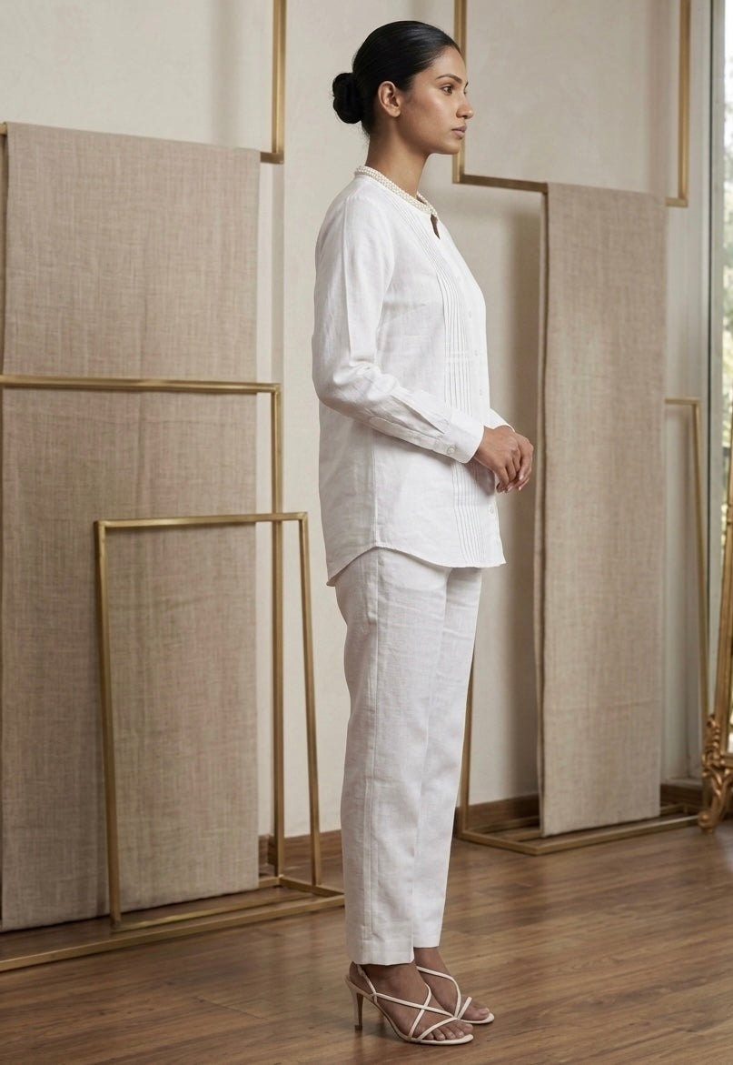 THE PEARL ACCENT PINTUCK WHITE SHIRT BESU INDIA