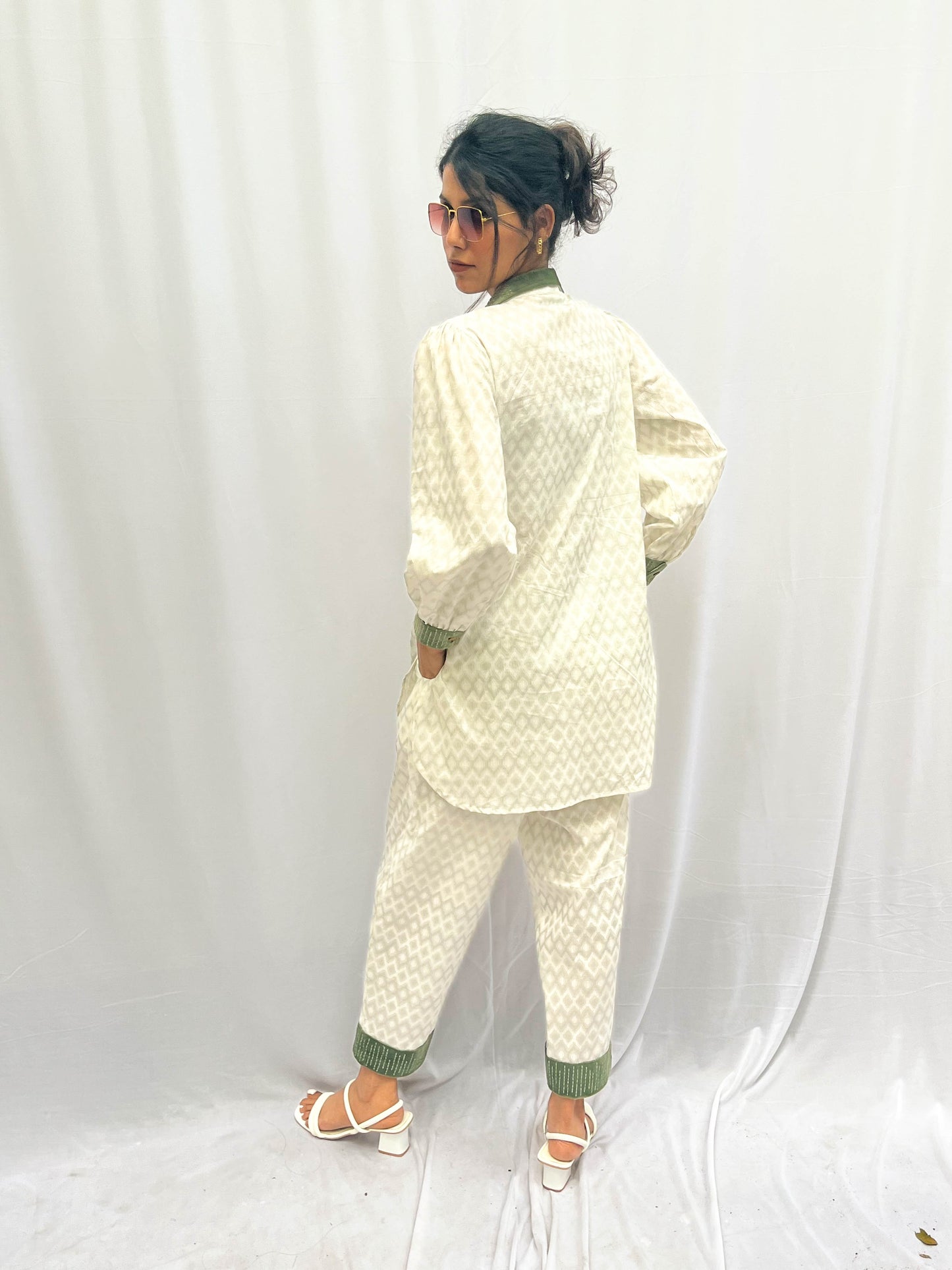 GREEN SUEDE PATCH WORKED - TEXTURED COTTON CO-ORD BESU INDIA