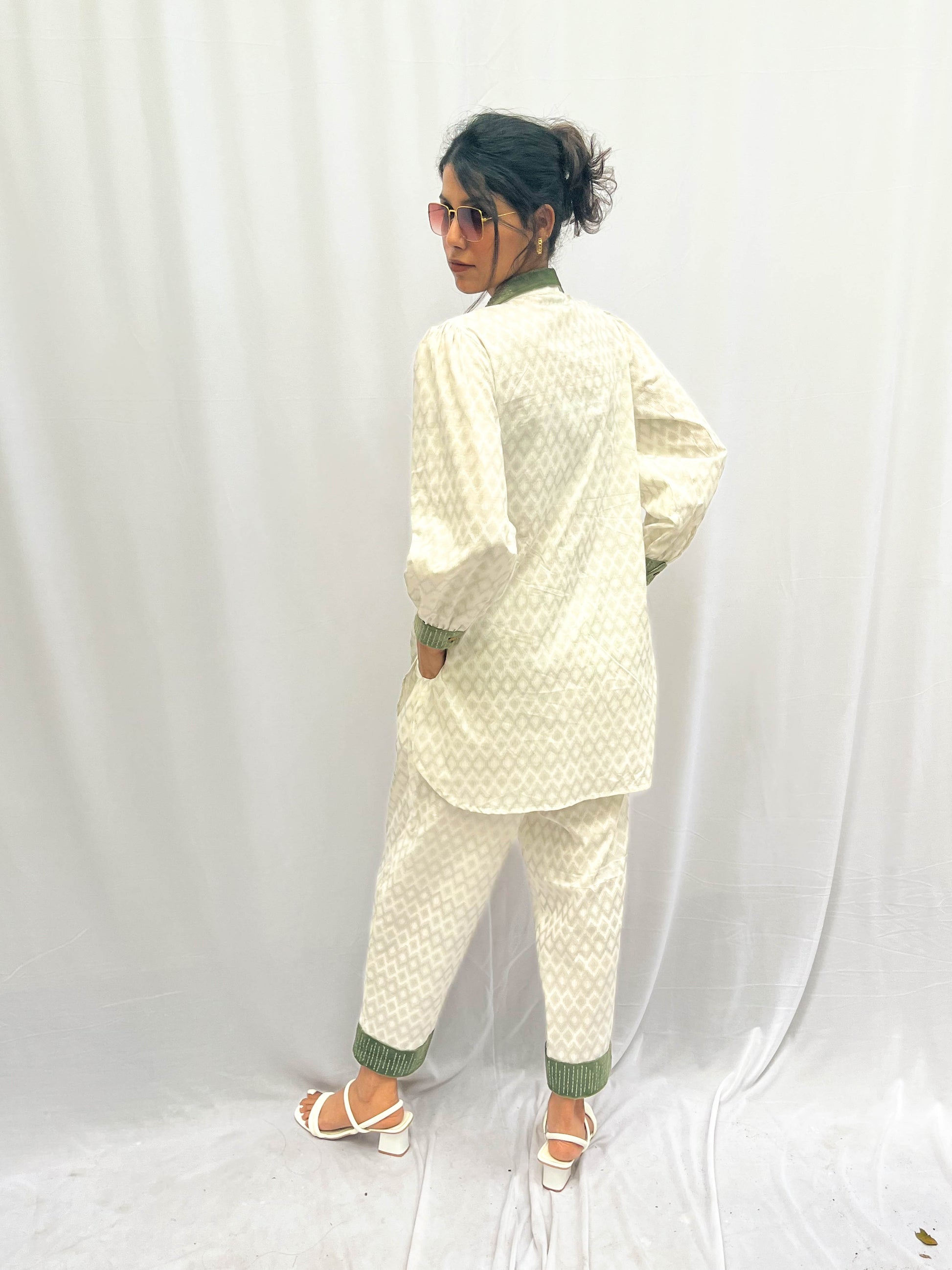 GREEN SUEDE PATCH WORKED - TEXTURED COTTON CO-ORD BESU INDIA