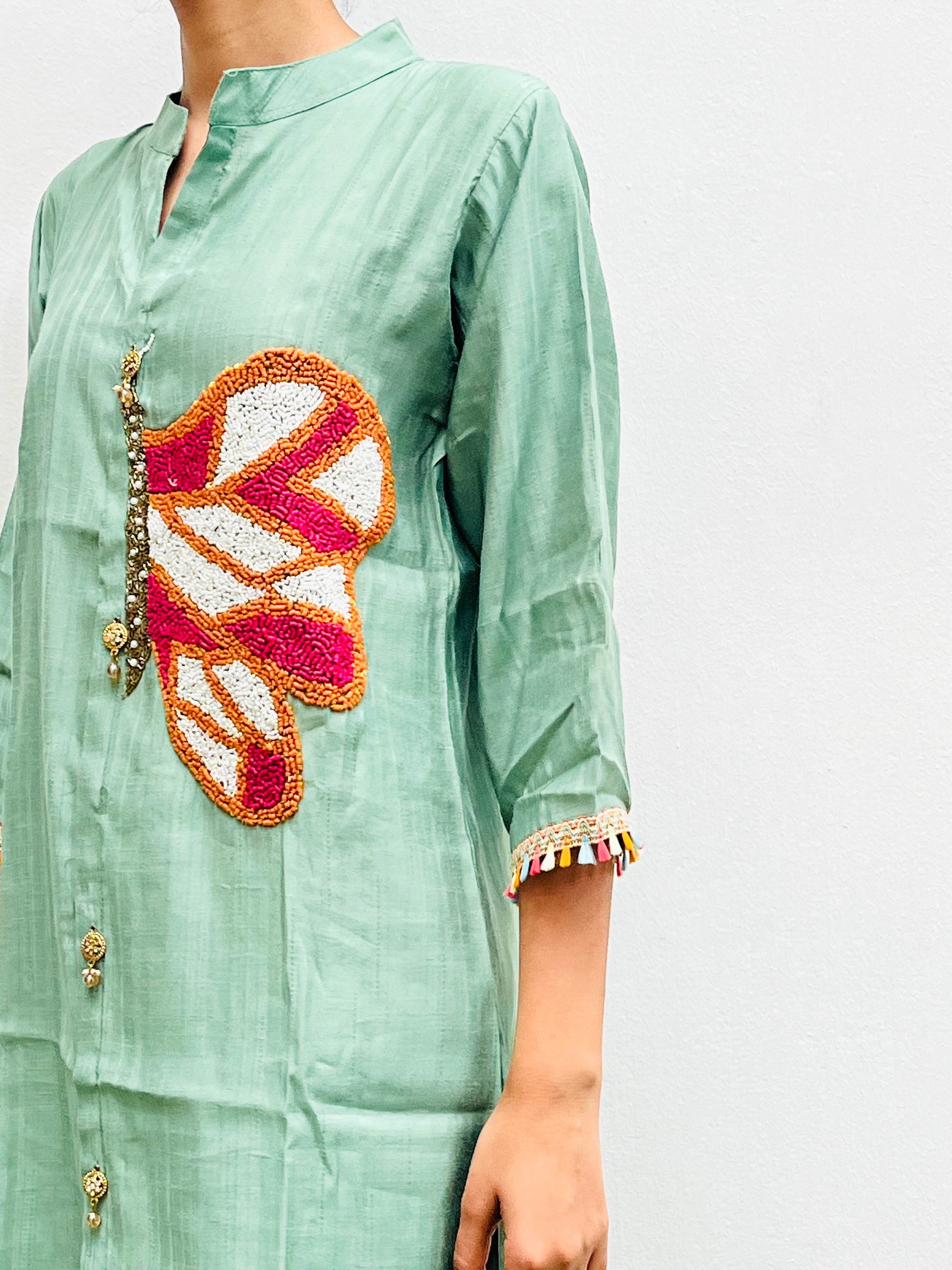 TURQUOISE BUTTERFLY EMBROIDERED CO-ORDS BESU INDIA