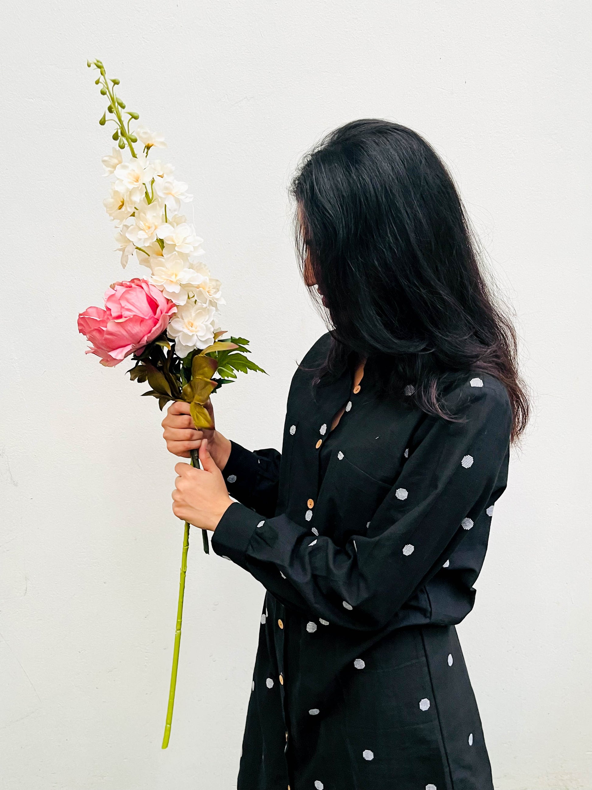 BLACK POLKA DOTTED COTTON CO-ORD KURTA SET BESU INDIA