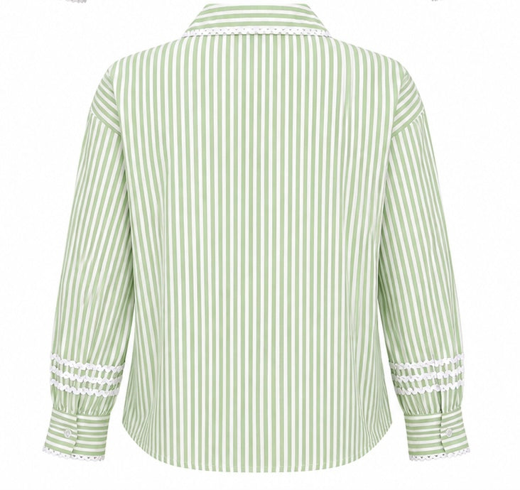 THE SAGE SCALLOP-TRIM STRIPE SHIRT BESU INDIA