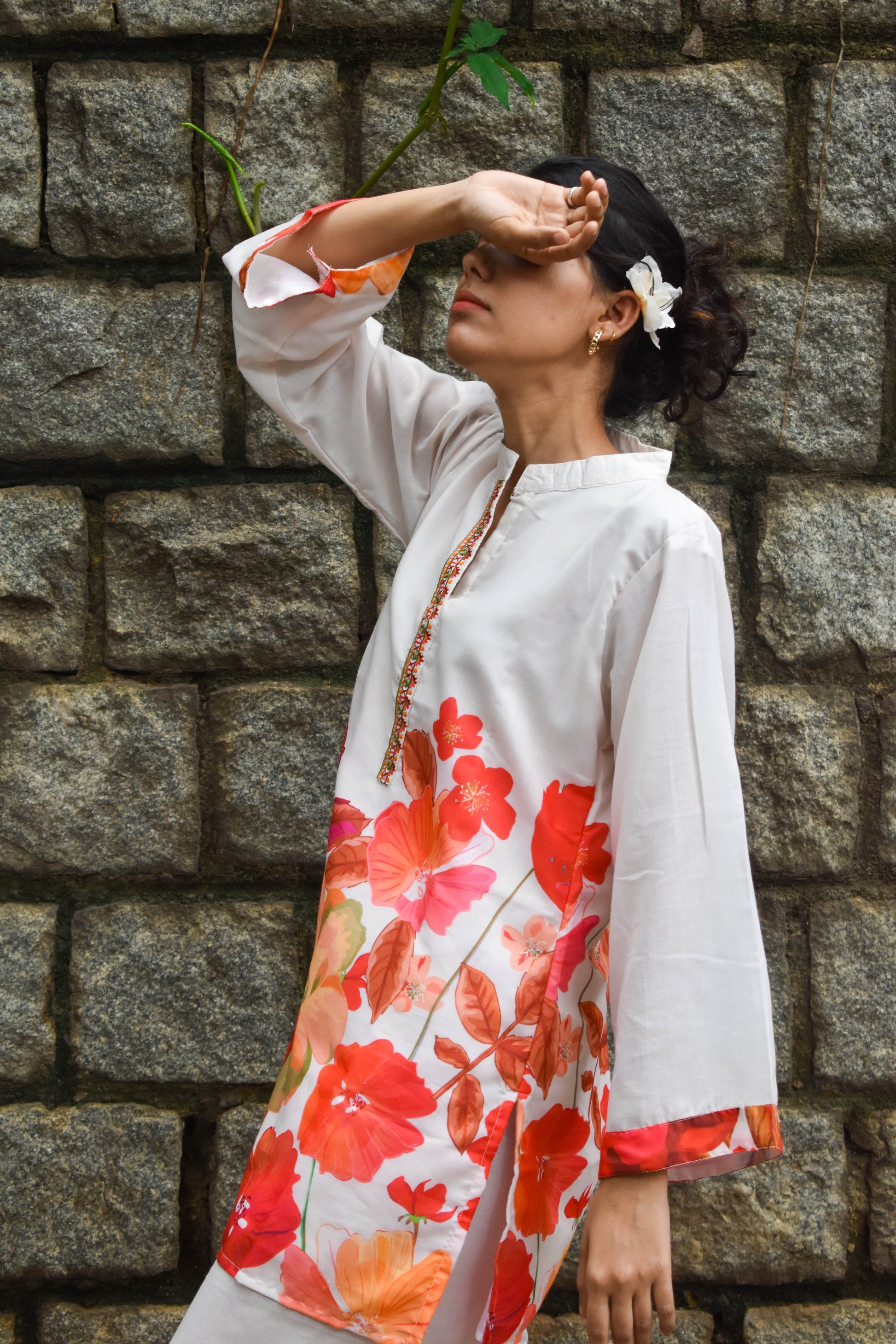 FLORAL PRINT CHINESE COLLAR COTTON KURTA SET BESU INDIA
