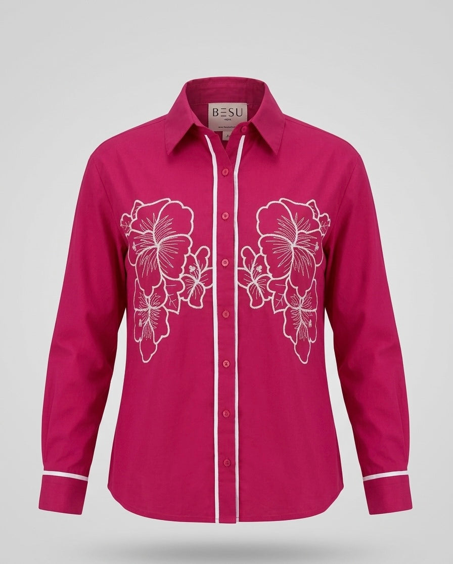 FUCHSIA FLORAL ACCENT SHIRT BESU INDIA
