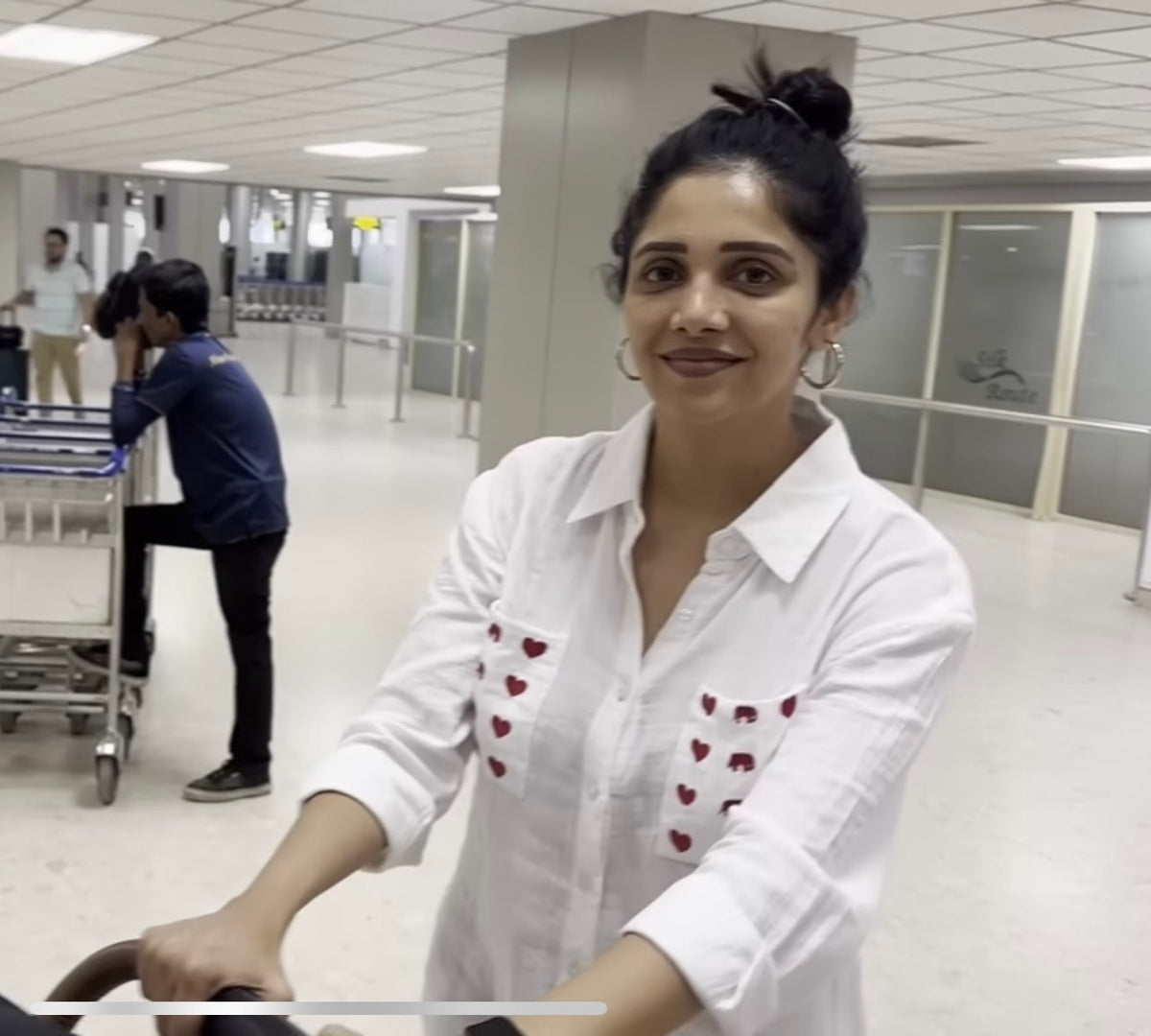 ACTOR MILANA NAGRAJ IN OUR HEART PRINT POCKET - SOFT COTTON SHIRT BESU INDIA