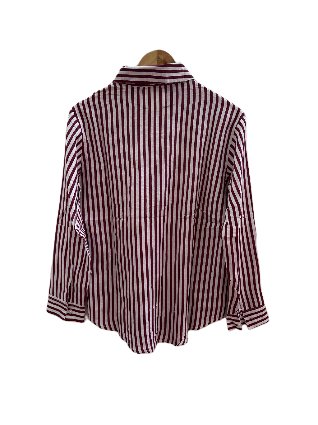 MAROON AND PINK STRIPED EMBROIDERED PATCH WORK COTTON SHIRT BESU INDIA