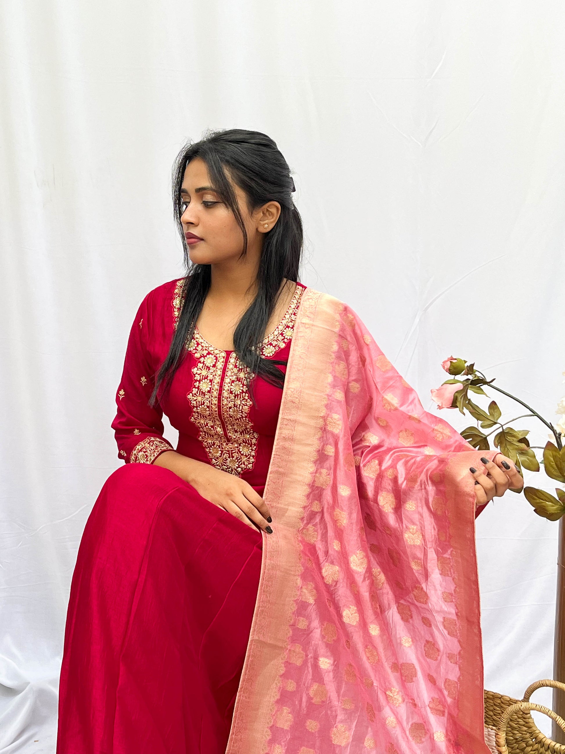 EMBROIDERED FULL LENGTH DRESS WITH DUPUTTA (no pants) BESU INDIA