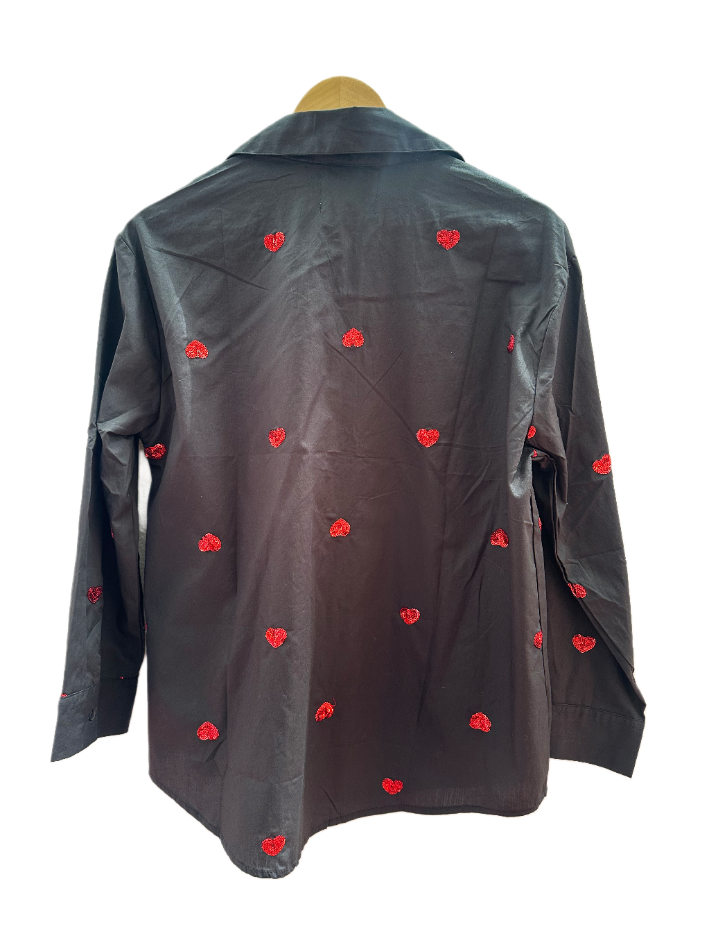 BLACK COTTON SHIRT WITH SEQUINS HEART EMBROIDERY BESU INDIA