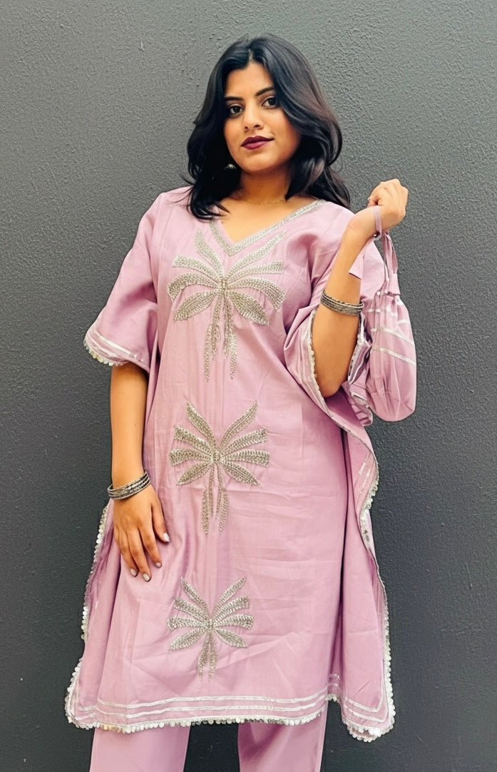 LAVENDER KHAFTAN SET WITH BAG BESU INDIA