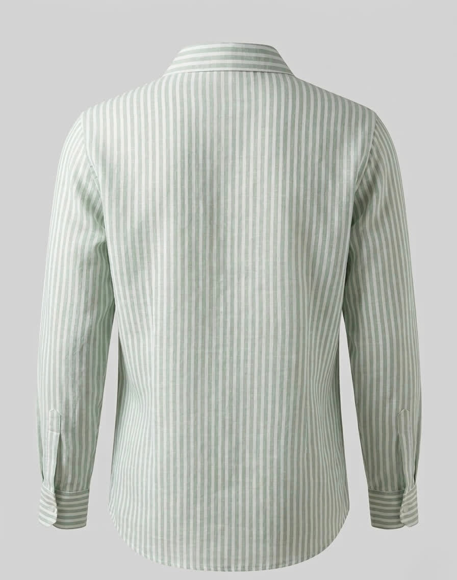 PASTEL GREEN STRIPED SHIRT WITH WHITE EMBROIDERY BESU INDIA