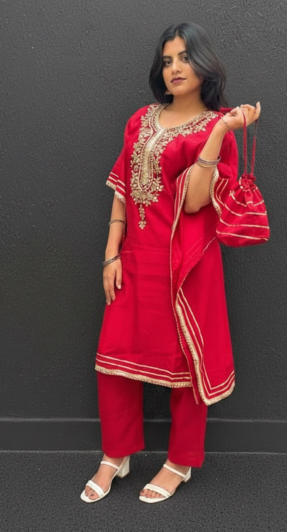 RED KHAFTAN WITH BAG BESU INDIA