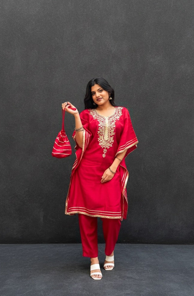RED KHAFTAN WITH BAG BESU INDIA