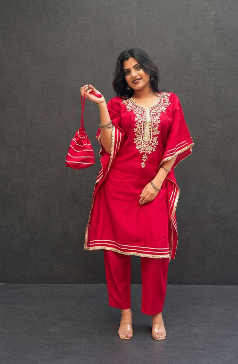 RED KHAFTAN WITH BAG BESU INDIA