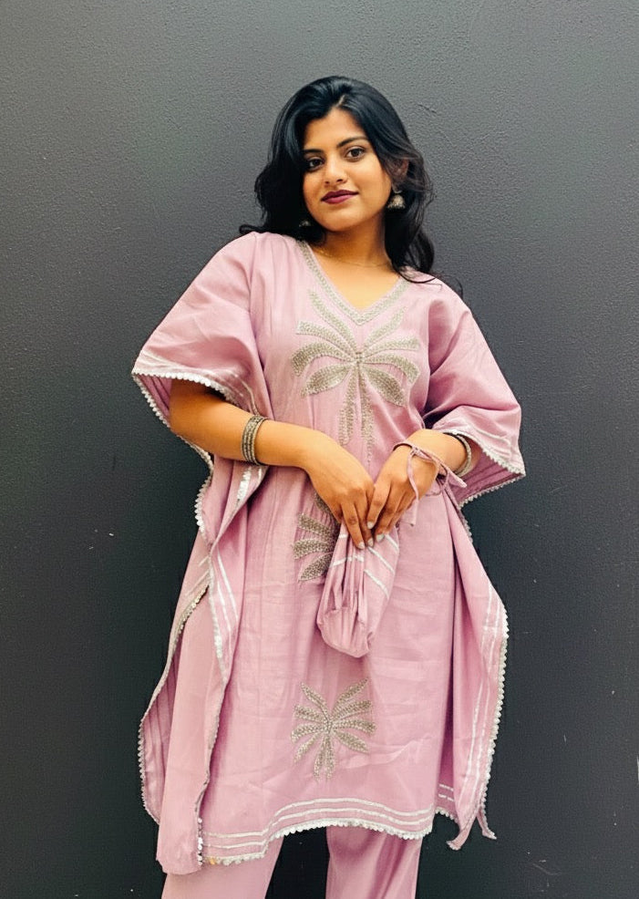 LAVENDER KHAFTAN SET WITH BAG BESU INDIA