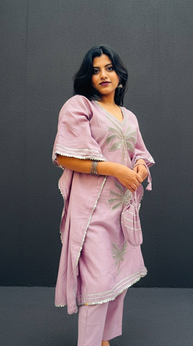 LAVENDER KHAFTAN SET WITH BAG BESU INDIA