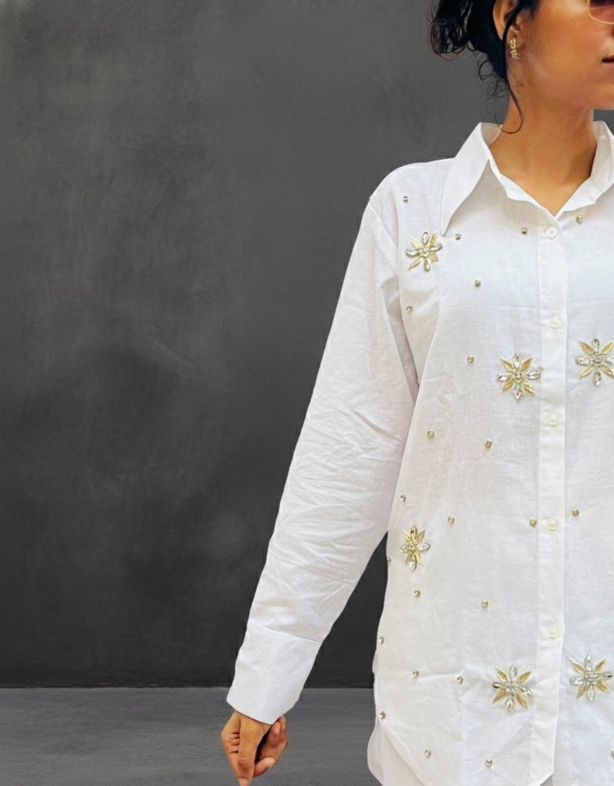 WHITE LINEN EMBELLISHED CLASSIC CO-ORD BESU INDIA