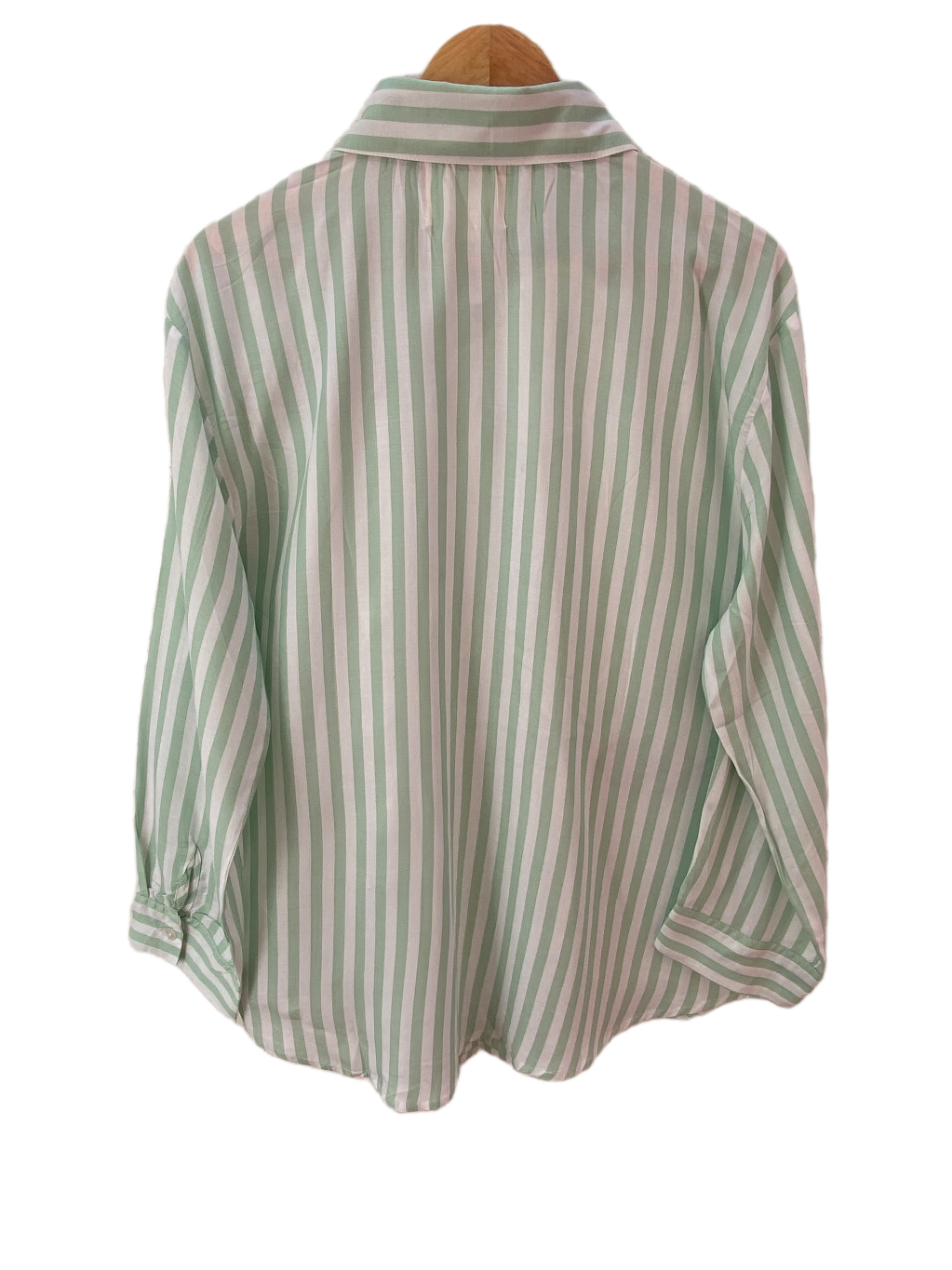 LIGHT GREEN STRIPED SHIRT WITH PATCHWORK