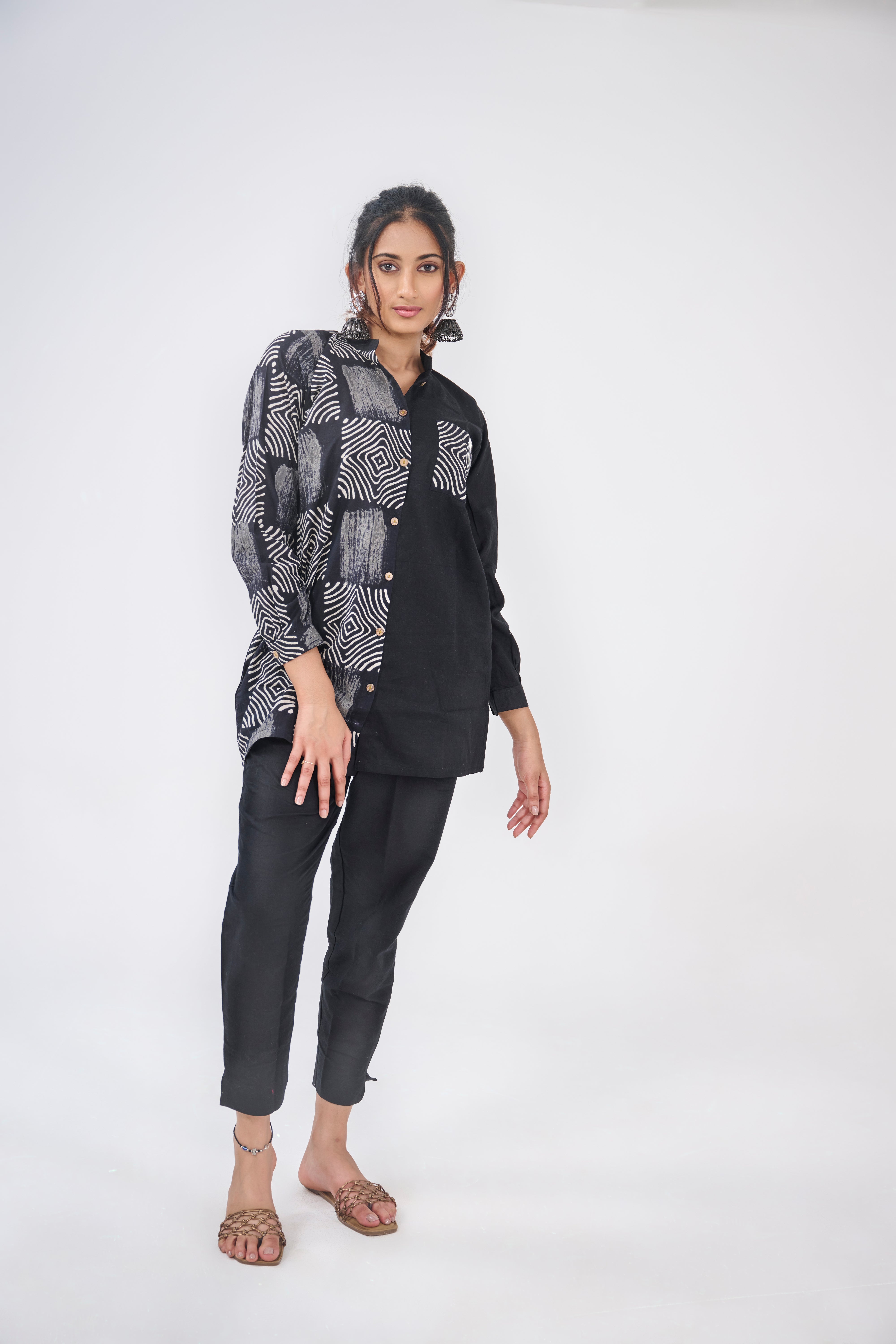 HALF CHECKS WITH CHECKS POCKET SHIRT KURTA – BESU INDIA
