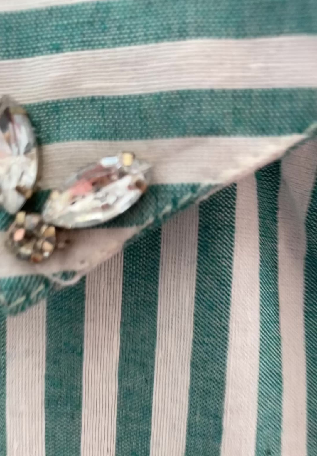 TEAL BLUE STRIPES COTTON SHIRT WITH EMBELLISHMENTS