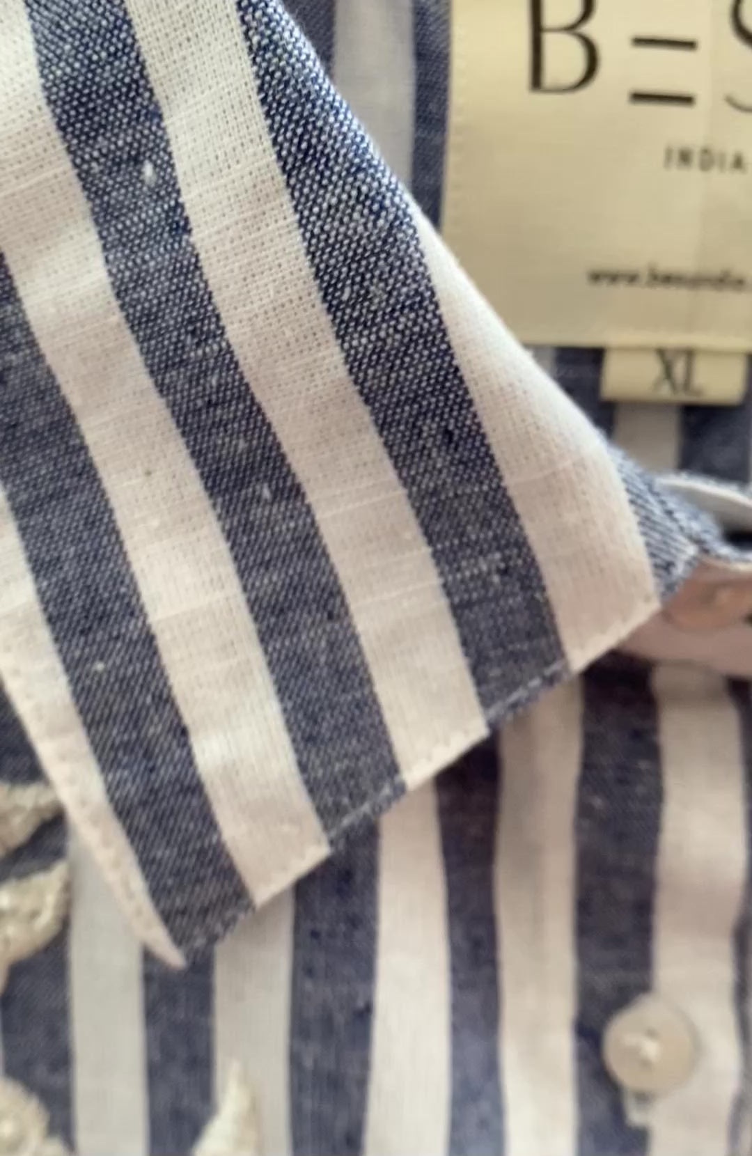 BLUE AND WHITE STRIPED SHIRT WITH SEQUINS HAND EMBROIDERY