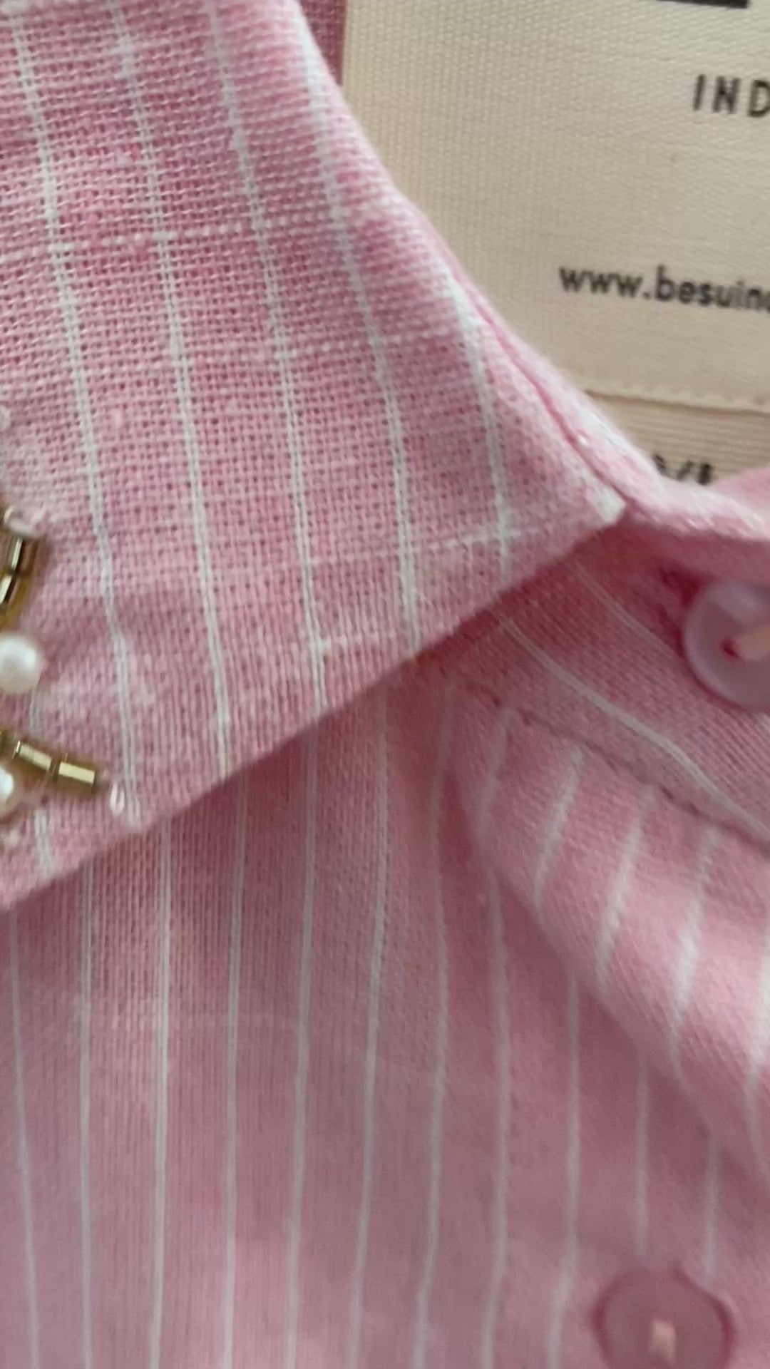 LIGHT PINK STRIPED SHIRT WITH EMBROIDERED COLLAR