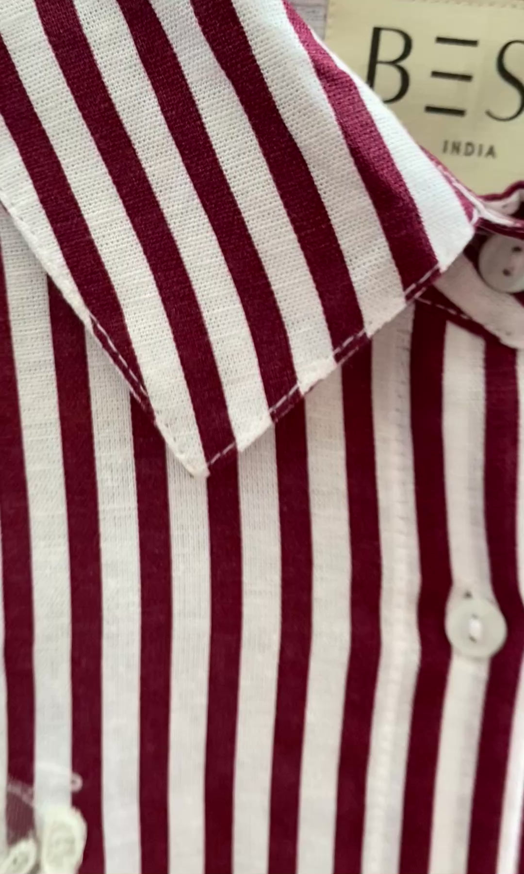 MAROON AND WHITE STRIPED EMBROIDERED PATCH WORK COTTON SHIRT