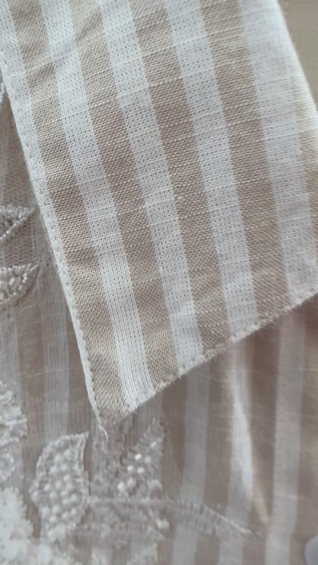 BEIGE AND WHITE STRIPED COTTON SHIRT WITH PATCH WORK