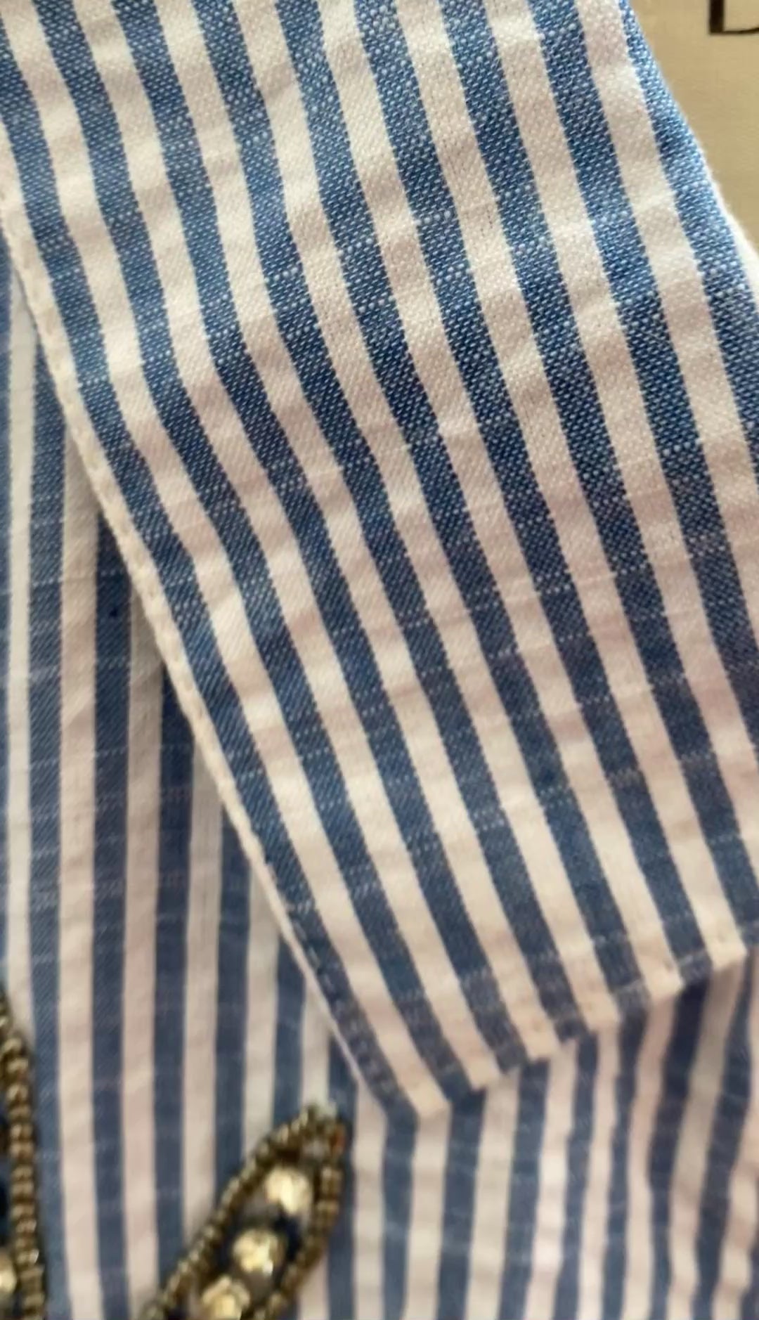 BLUE STRIPED SHIRT WITH HAND EMBELLISHMENTS COTTON SHIRT